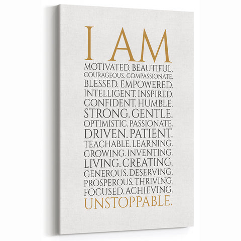 Empowerment Typography Art Print – I AM Affirmations Canvas