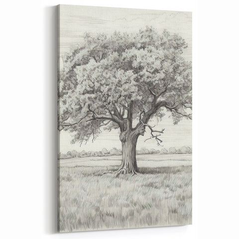 Vintage Oak Tree Sketch Art – Classic Monochrome Nature Print