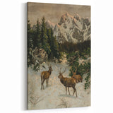 Vintage Winter Wildlife Art – Classic Stag & Mountain Scene Print