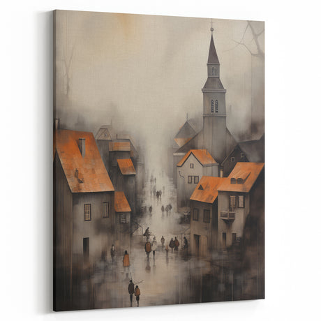 Misty Village Scene – Vintage Landscape Prints for Timeless Decor