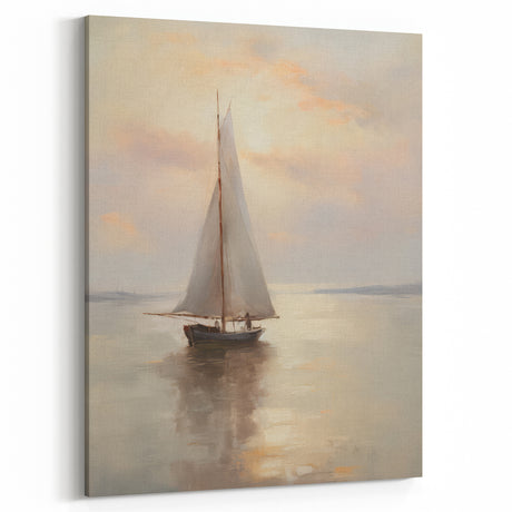 Sunset Sailboat Scene – Vintage Landscape Wall Art for Nautical Decor