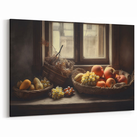 Rustic Fruit Basket - Vintage-Inspired Kitchen Wall Art