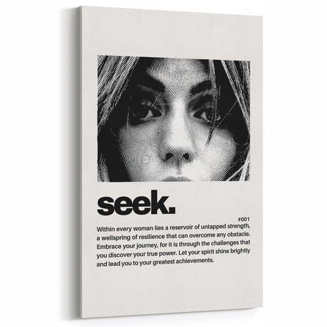 Monochrome Motivational Typography Art Print - "Seek" Canvas