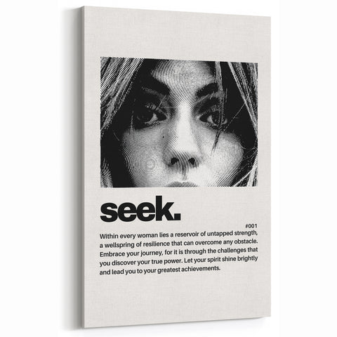 Monochrome Motivational Typography Art Print - "Seek" Canvas