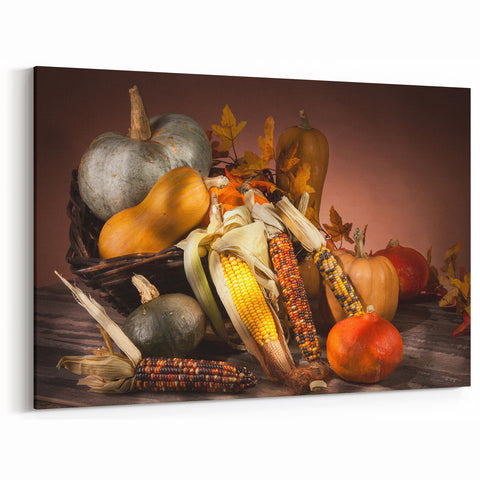 Harvest Season Kitchen Art – Rustic Pumpkin & Corn Wall Print