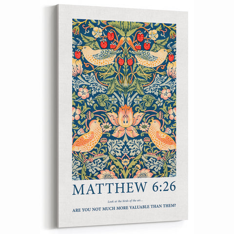Biblical Typography Wall Art - Matthew 6:26 Floral Canvas Print