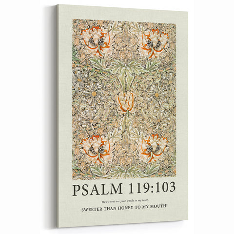 Biblical Typography Wall Art - Psalm 119:103 Floral Canvas Print