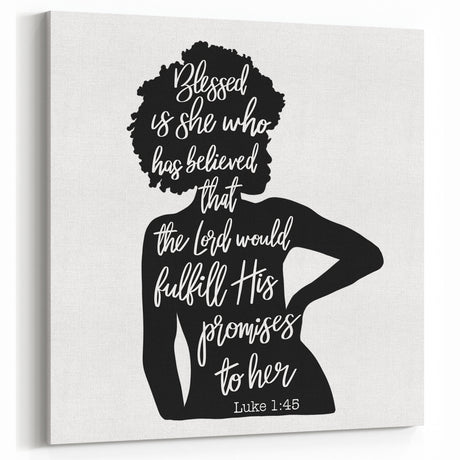 Inspirational Typography Art - Luke 1:45 "Blessed" Canvas Print