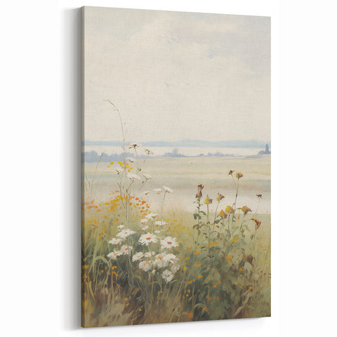 Vintage Landscape Art – Serene Wildflower Meadow Scene