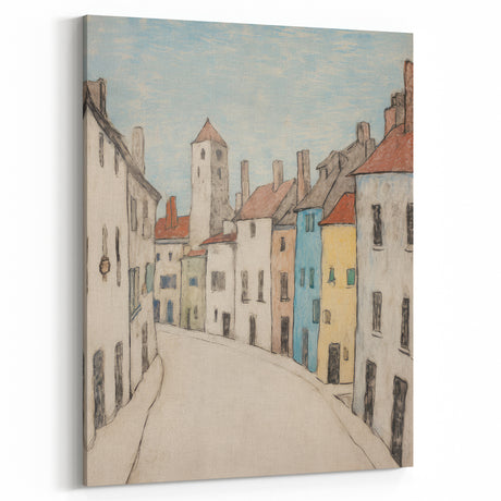Vintage Landscape Art – Colorful City Street Print – Antique Urban Wall Art