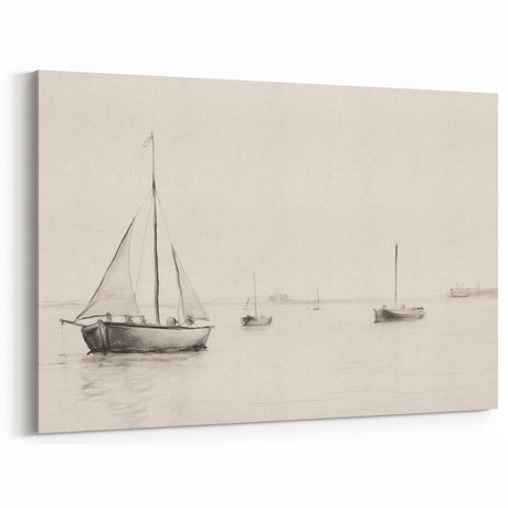 Vintage Landscape Art – Sailboats on Calm Waters – Antique Maritime Wall Art
