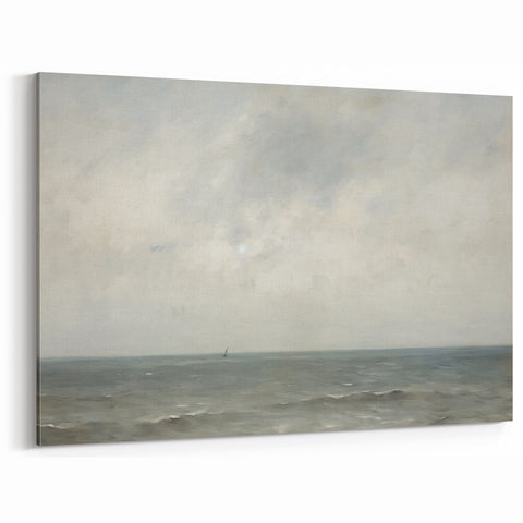 Vintage Landscape Art – Sailboat on Calm Ocean – Antique Maritime Wall Art
