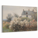 Vintage Landscape Art – Cottage with Flowers in Bloom – Antique Country Scene Wall Art