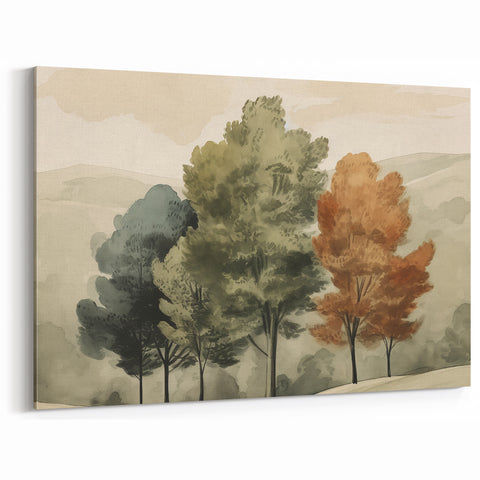 Vintage Landscape Art – Autumn Trees in Tranquil Landscape – Antique Nature Scene Wall Art