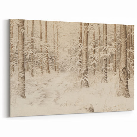 Vintage Landscape Art – Snowy Forest Pathway – Antique Winter Forest Wall Art