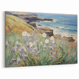Vintage Landscape Art – Coastal Cliff with Wildflowers – Antique Seaside Wall Art