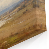 Vintage Landscape Art – Serene Countryside with River and Village – Antique Rural Scene Wall Art