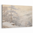 Vintage Landscape Art – Snowy Mountain Pines in Mist – Antique Winter Forest Wall Art