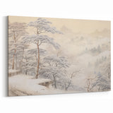 Vintage Landscape Art – Snowy Mountain Pines in Mist – Antique Winter Forest Wall Art