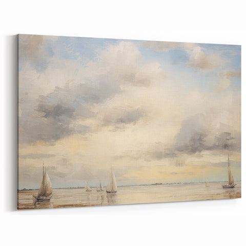 Vintage Landscape Art – Sailing Boats on Tranquil Waters – Antique Maritime Wall Art