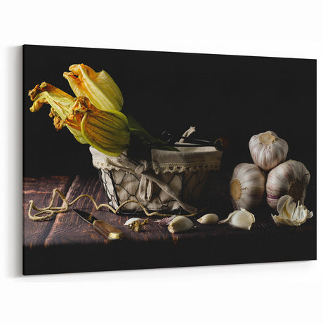 Rustic Garlic & Squash Blossom Art – Vintage Kitchen Wall Print