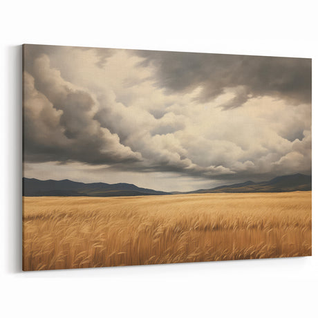 Vintage Landscape Art – Stormy Fields and Golden Wheat Decor