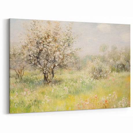 Vintage Landscape Art – Blooming Orchard and Spring Meadows Decor