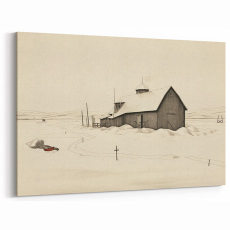 Vintage Landscape Art – Snowy Barn and Winter Countryside Decor