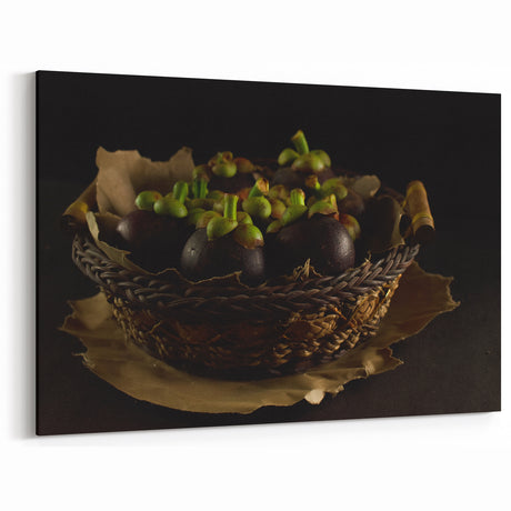Rustic Mangosteen Basket Art – Vintage Kitchen Still Life Print