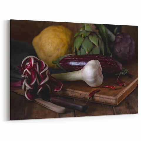 Rustic Italian Kitchen Art – Garlic, Eggplant & Citrus Wall Print