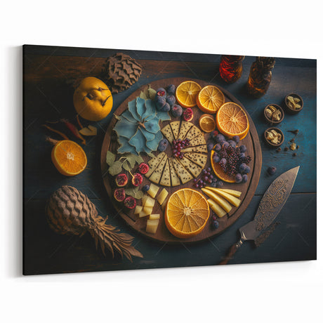 Elegant Cheese & Citrus Platter – Rustic Kitchen Wall Art