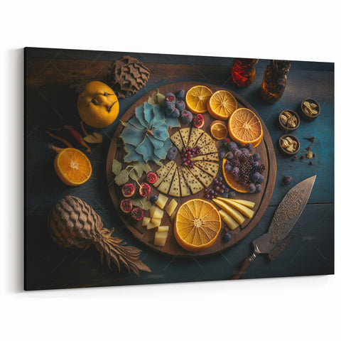 Elegant Cheese & Citrus Platter – Rustic Kitchen Wall Art