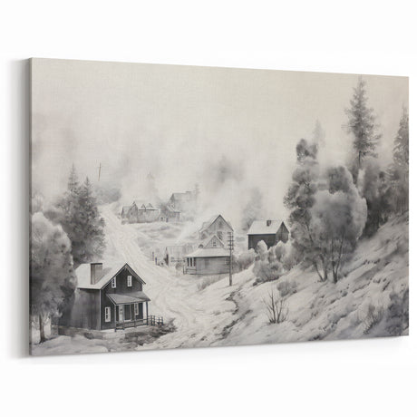 Vintage Landscape Art – Snowy Village and Winter Woodland Decor