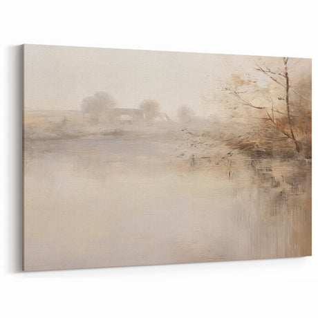 Vintage Landscape Art – Misty Pond and Rustic Autumn Decor