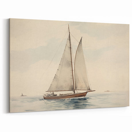 Vintage Landscape Art – Sailboat on Calm Waters Nautical Decor