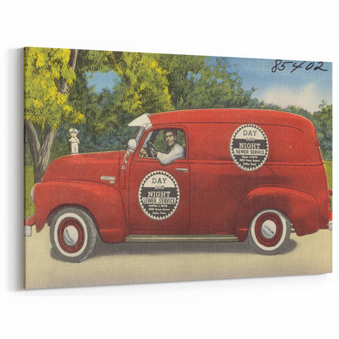 Vintage Day and Night Sewer Service Van Poster - Retro Travel Art