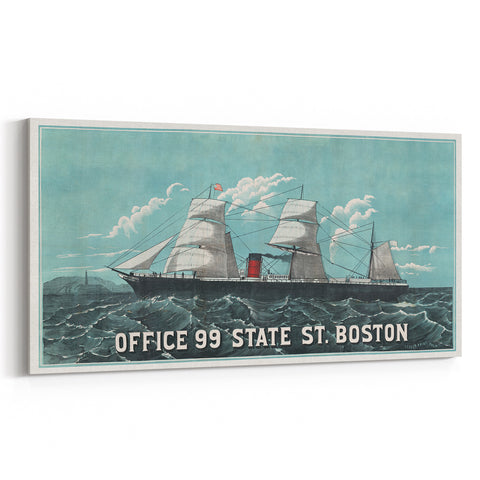 Vintage Ship Illustration Poster - Boston Harbor Maritime Art