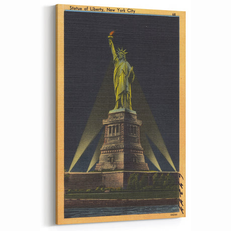 Vintage Travel Poster - Statue of Liberty at Night, NYC