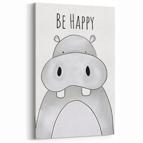 Be Happy Hippo - Boys Room Wall Art Kids Wall Art Prints