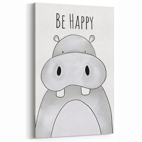 Be Happy Hippo - Boys Room Wall Art Kids Wall Art Prints