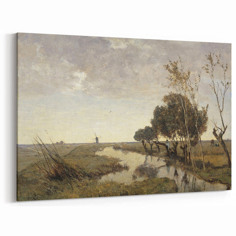 Vintage Landscape Art - Tranquil Countryside Windmill Canvas Print
