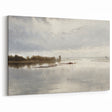 Vintage Riverside Landscape Art - Calm River with Boats Canvas