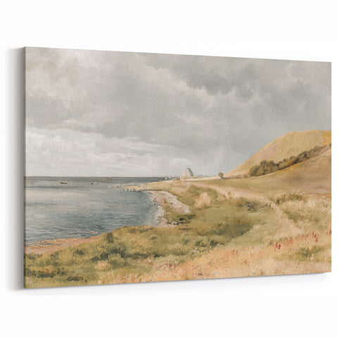 Vintage Coastal Landscape Art - Tranquil Seaside with Boats Canvas