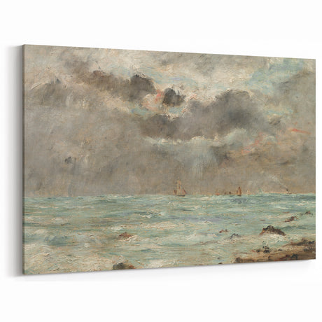 Vintage Seascape Art - Stormy Ocean with Ships Canvas