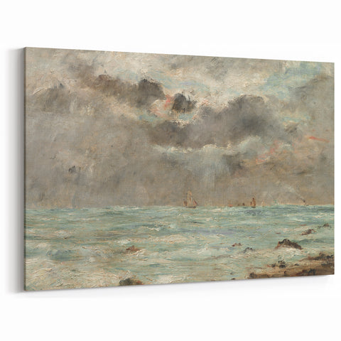 Vintage Seascape Art - Stormy Ocean with Ships Canvas
