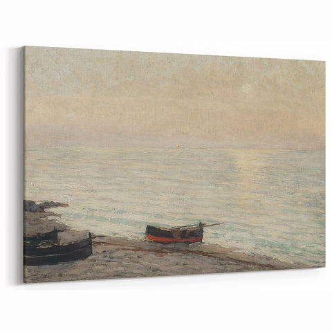 Vintage Seascape Art - Peaceful Boats and Moonlit Ocean Canvas