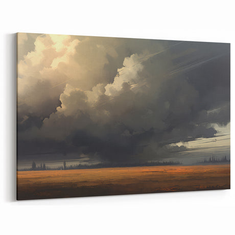 Vintage Landscape Art – Dramatic Skies Over a Golden Plain