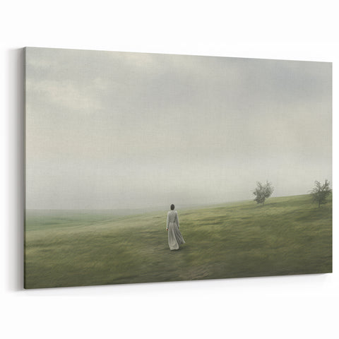 Vintage Landscape Art – Tranquil Countryside with Walking Figure