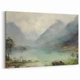 Vintage Landscape Art – Majestic Mountain Reflection in Lake