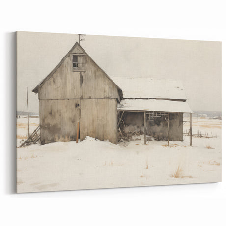 Vintage Landscape Art - Snowy Barn Scene for Home Decor
